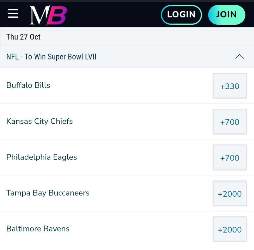 MaximBet future bets screen shot