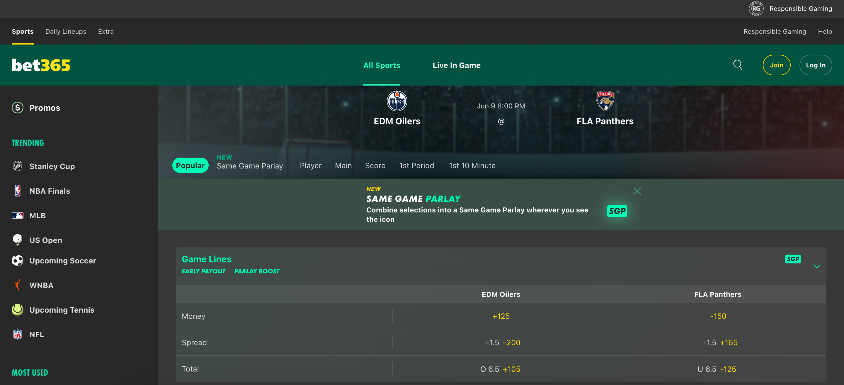 NHL Betting Promos: Oilers vs. Panthers NHL Stanley Cup Finals Betting Page