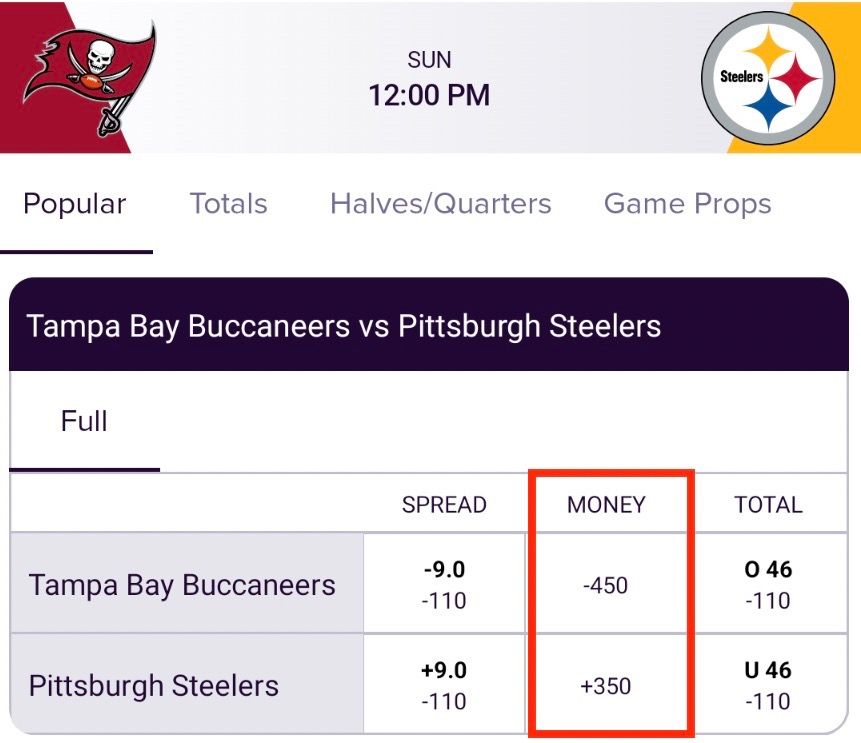 Bally Bet Moneyline screen shot