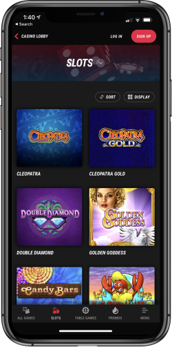 Mobile app screenshot of PointsBet slots