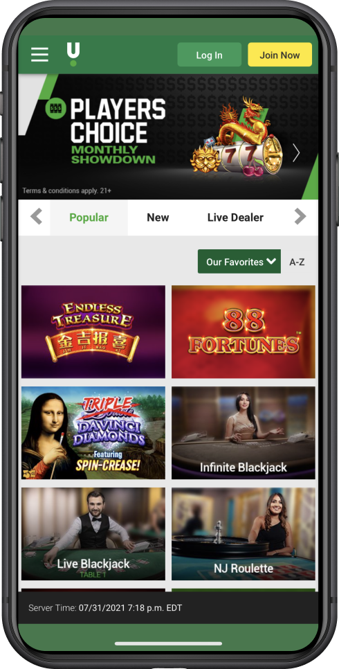 Popular games mobile app screen at Unibet