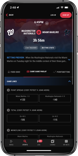 SGP Menu on PointsBet mobile app