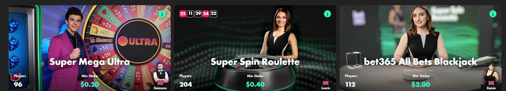 Play live casino games at bet365 Casino.