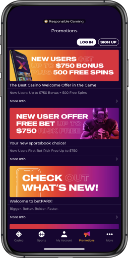 Promotions page on betPARX mobile app