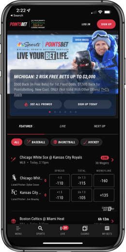 Home Screen on PointsBet mobile app