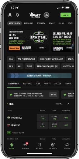 Home Screen on DraftKings mobile app
