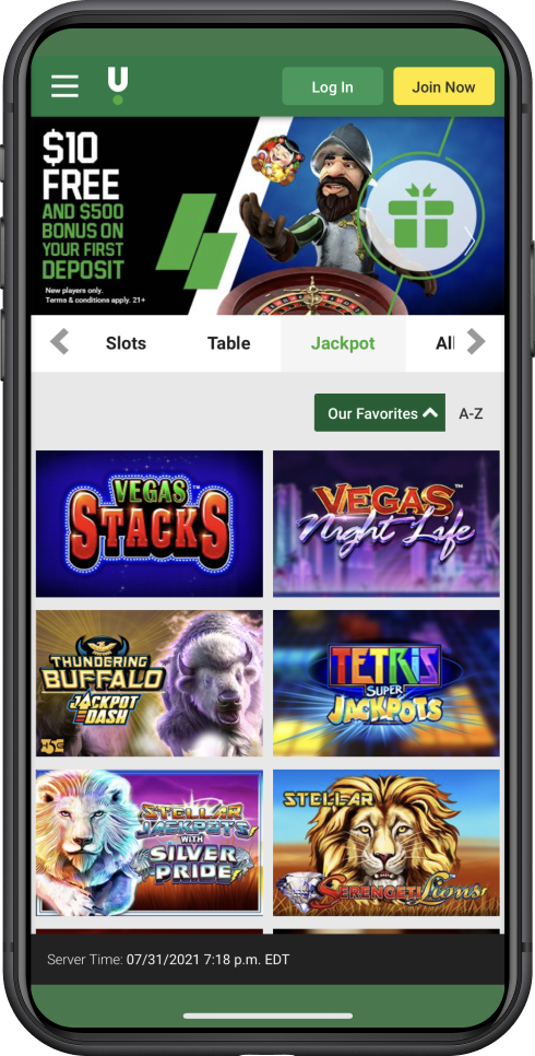 Mobile screen of Unibet Casino's jackpot offering