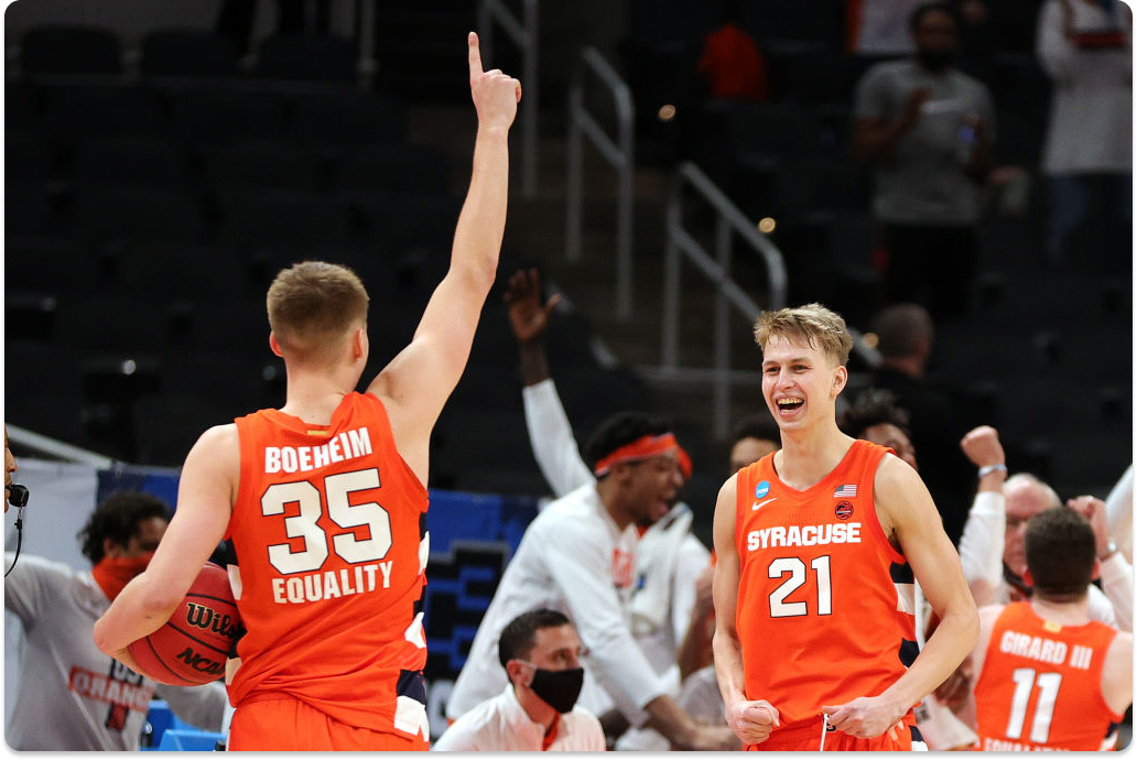 Syracuse players on the court in March Madness NCAA Tournament 2021