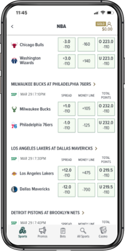 Caesars App Game Display Screen