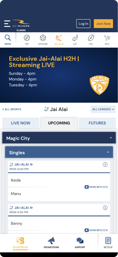Jai Alai H2H on BetRivers mobile app