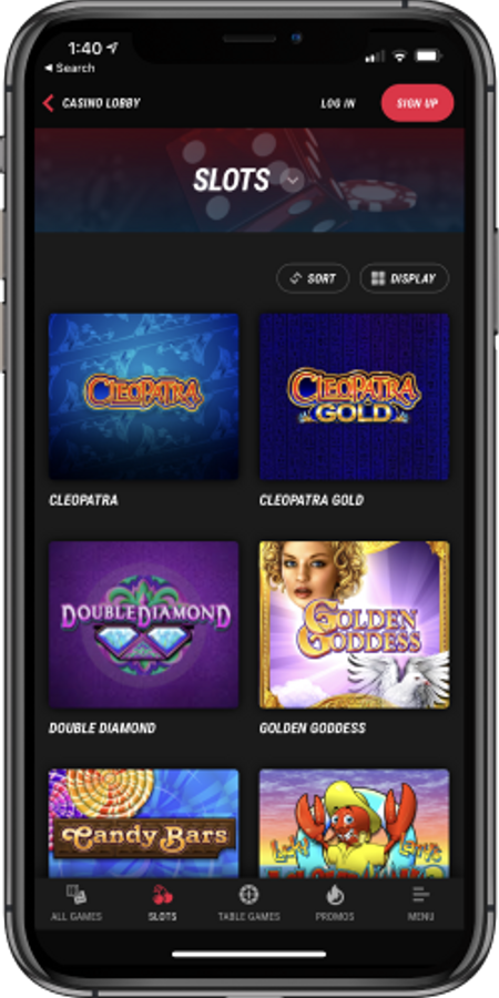 Mobile app screenshot of Pointsbet slots