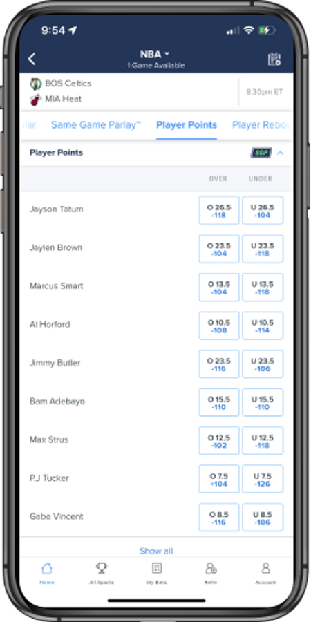 NBA Player Props on FanDuel mobile apps