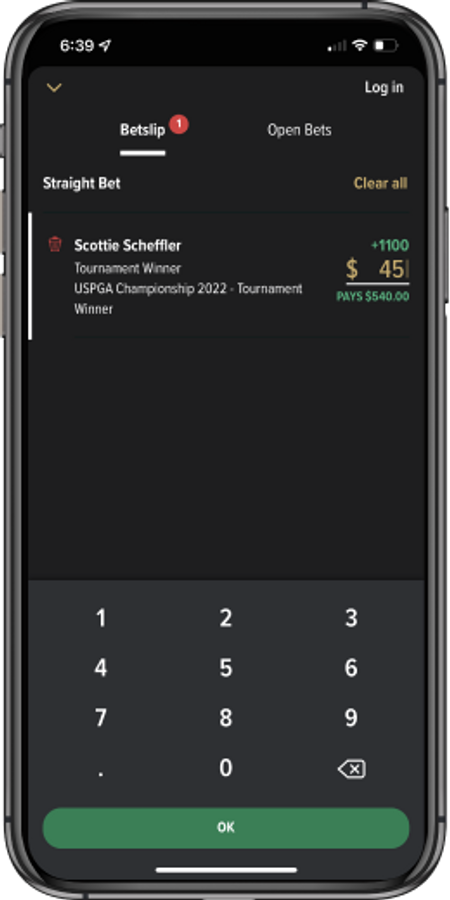 Betslip with mobile keyboard