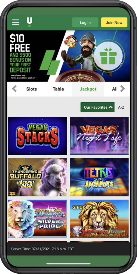 Mobile screen of Unibet Casino's jackpot offering