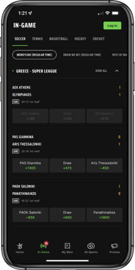In-Game and Live Betting on DraftKings mobile app