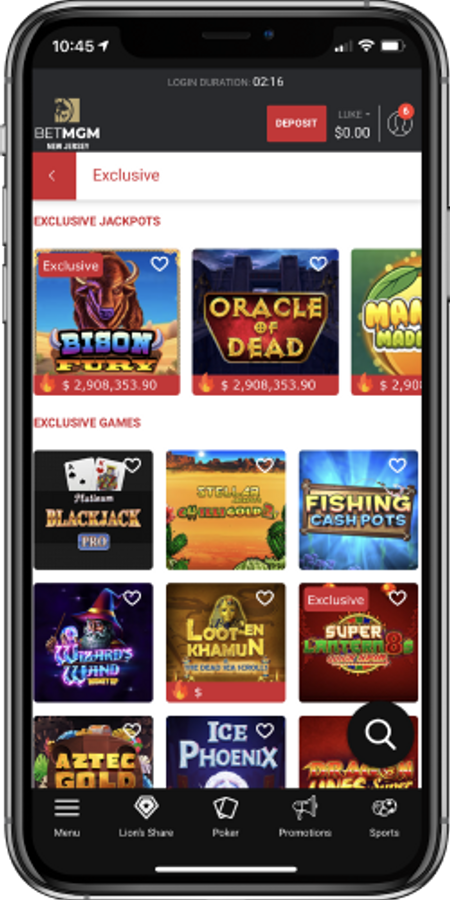 Exclusive games offered at BetMGM