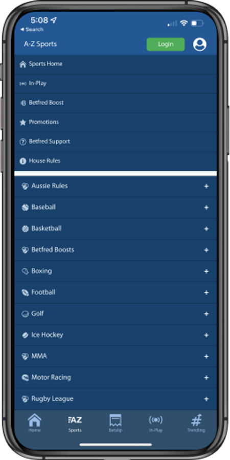 In App Sports Navigation