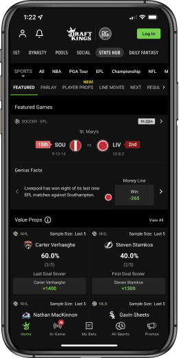 Stats Page on DraftKings mobile app