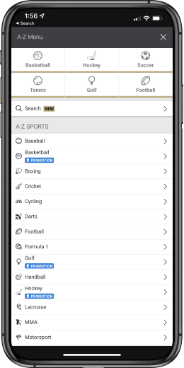 Navigation by Sports in BetMGM 