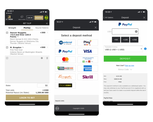 BetMGM's depositing Methods in its mobile sportsbook app