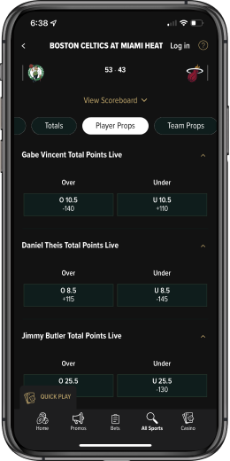 Player Props coverage in Caesars app