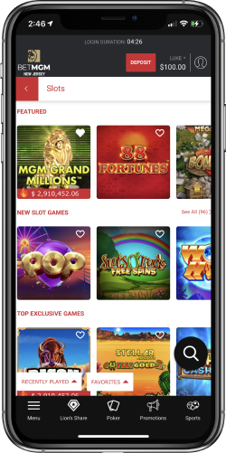 BetMGM Casino's slot offerings in its mobile app