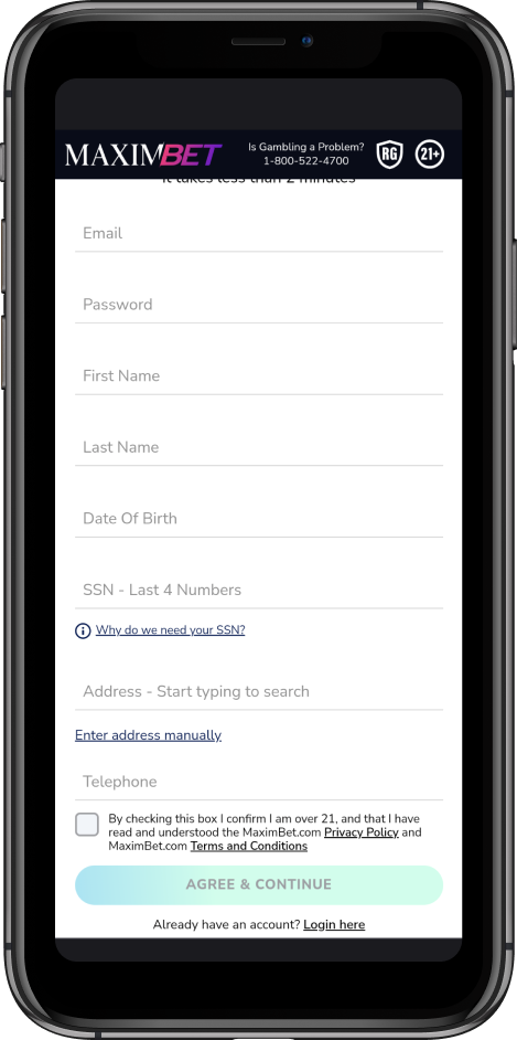 MaximBet sign up screen shot