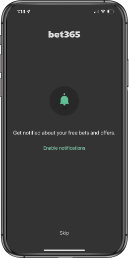 Notification configuration on the bet365 mobile app