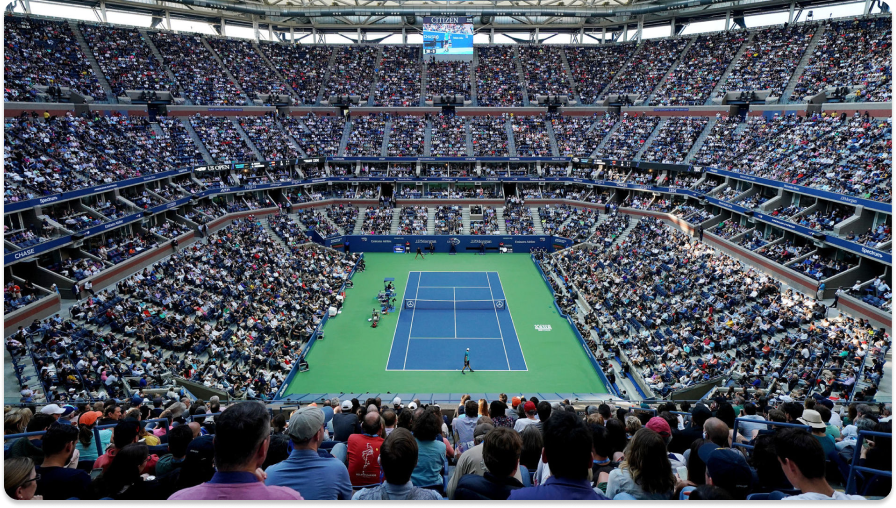 NY US open tennis match with full crowds
