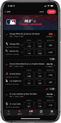 MLB Homepage on PointsBet mobile app
