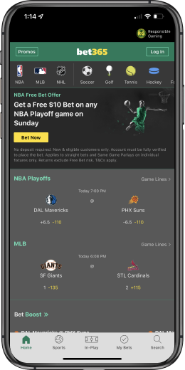 bet365 Sportsbook mobile app home screen
