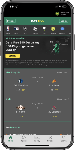 bet365 Sportsbook app home screen