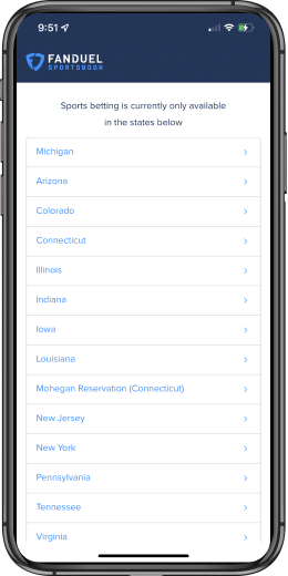 State Selector in the FanDuel mobile app