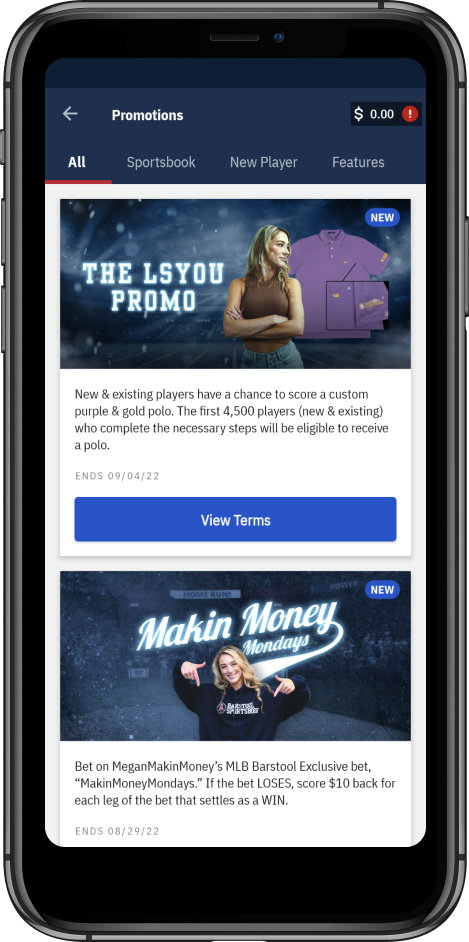 Promotion screen on Barstool mobile app