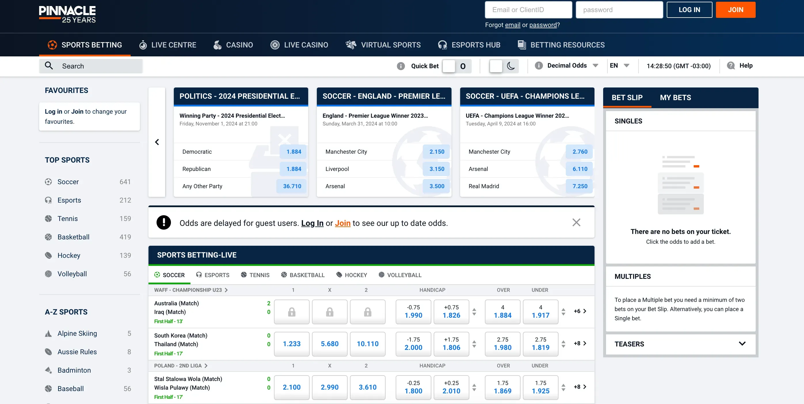 Pinnacle Sports Homepage