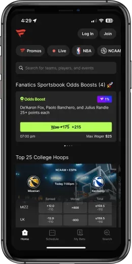 Fanatics Sportsbook App Main Screen