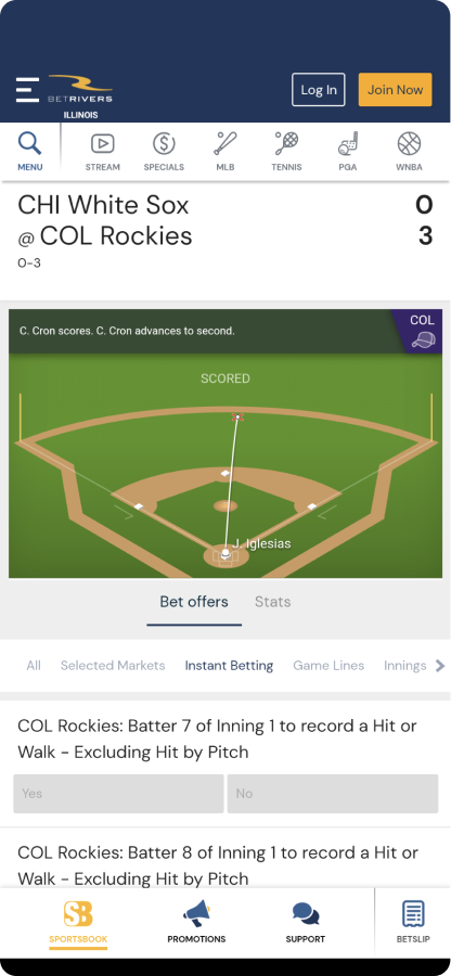 Live Betting on BetRivers mobile app