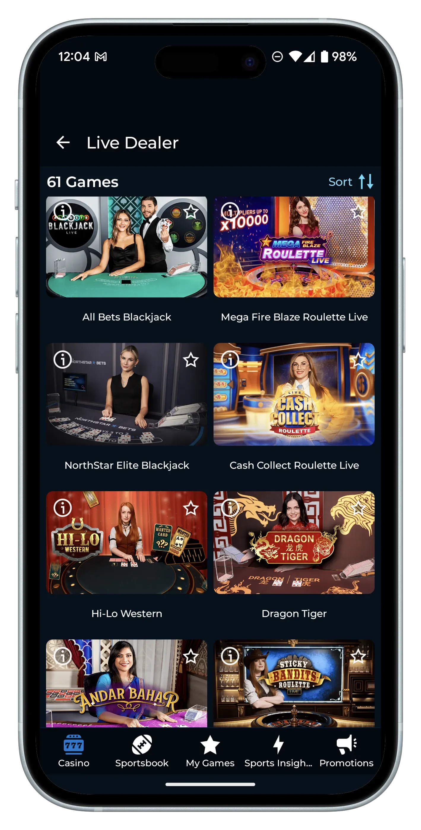 NorthStar Bets App Live Dealer