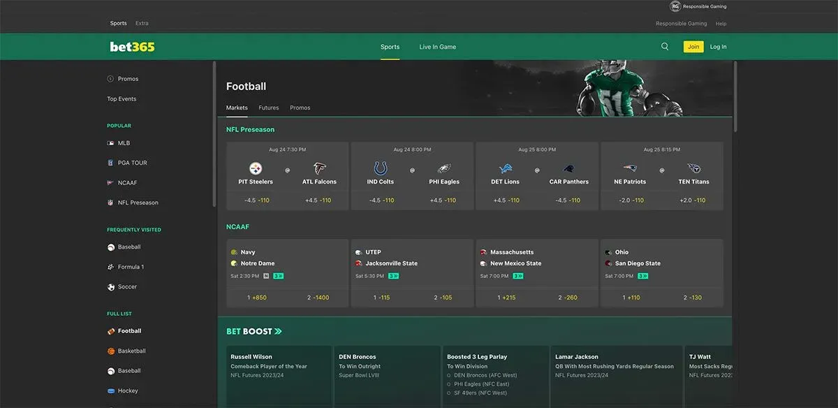 Bet365 NC Web Homepage