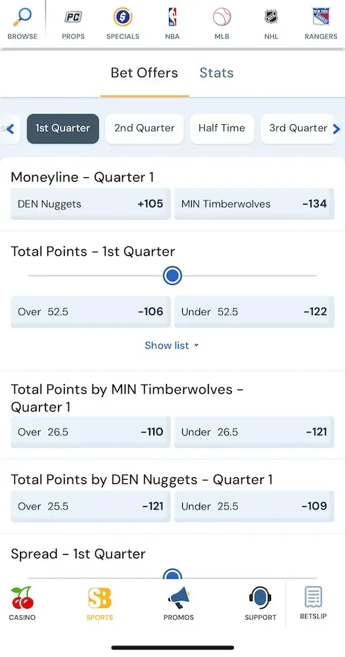 BetRivers Quarter Bets Screenshot