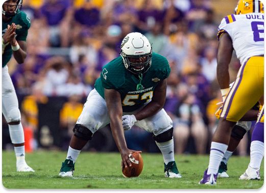 Southeastern Louisiana Lions offensive lineman Shaq McClain (53) lines up for a play