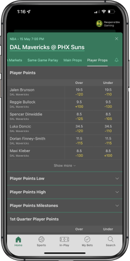 NBA Player Props in mobile app