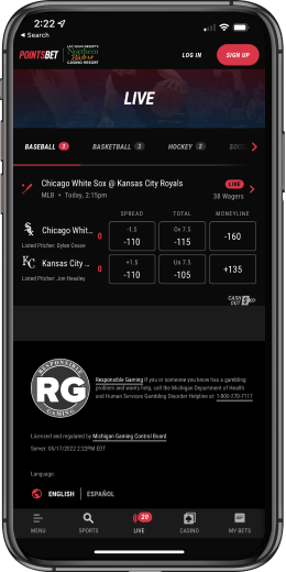 Live Betting Interface on PointsBet mobile app