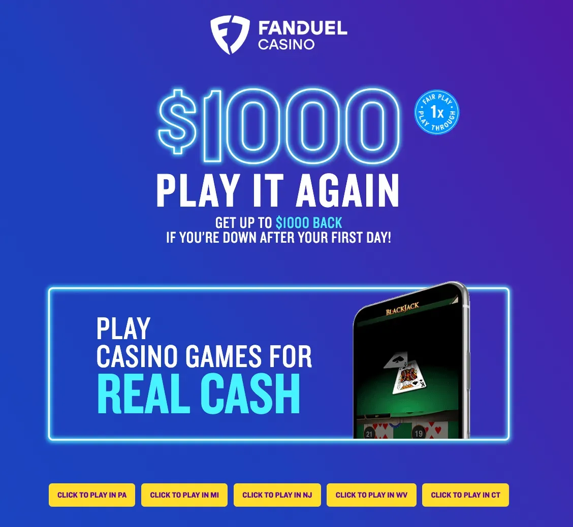 FanDuel Casino bonus: $1,000 back + 50 free bonus spins 